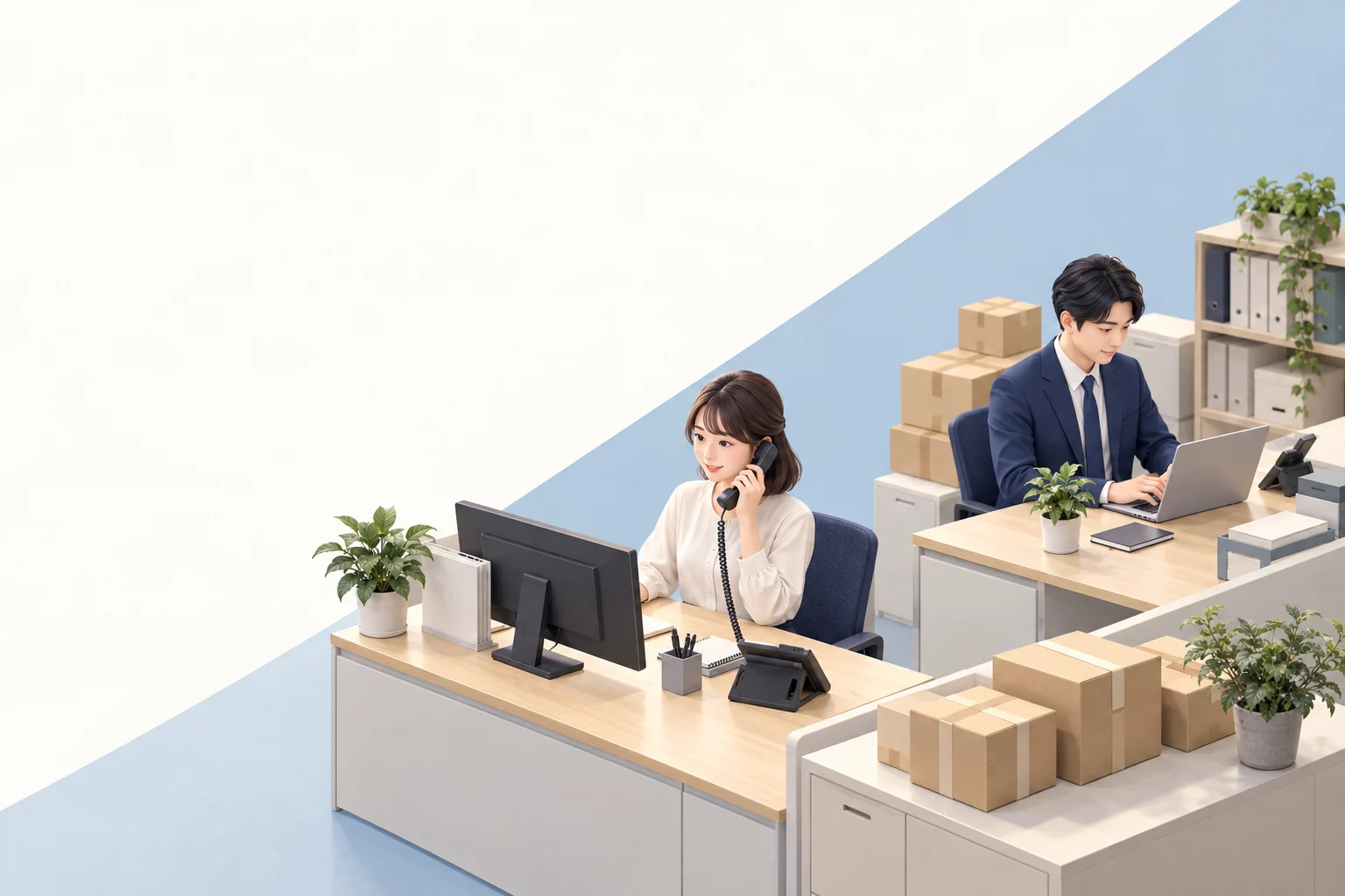 自社の電話窓口を持つ小さなオフィスのペーパークラフト